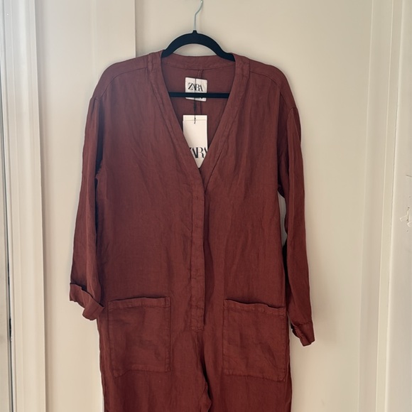 NWT Zara The Veronica Linen jumpsuit In Terracotta Size S - Picture 3 of 10